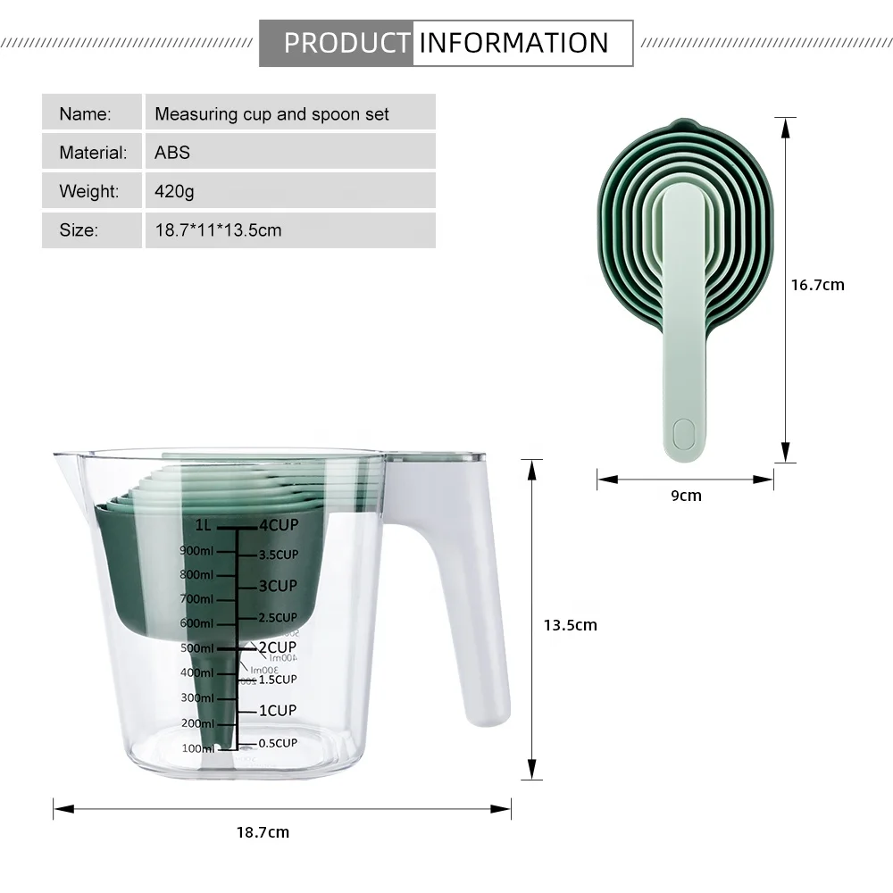 Factory Wholesale Kitchen Accessories BPA Free 9 Pieces Plastic Measuring Cup Set For Baking