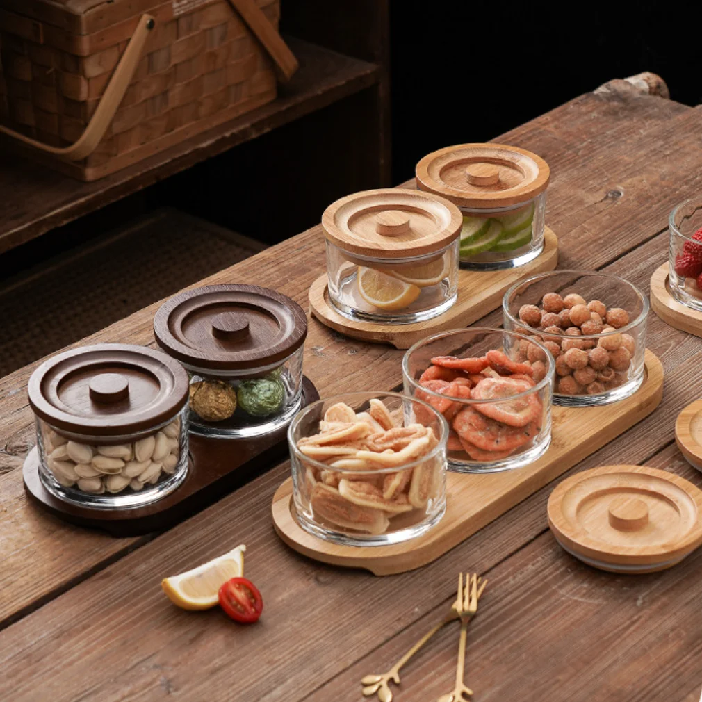 Tea table room fruit melon seeds snacks placed compartment fruit plate with lid sealed moisture-proof tea sealed jar fruit plate