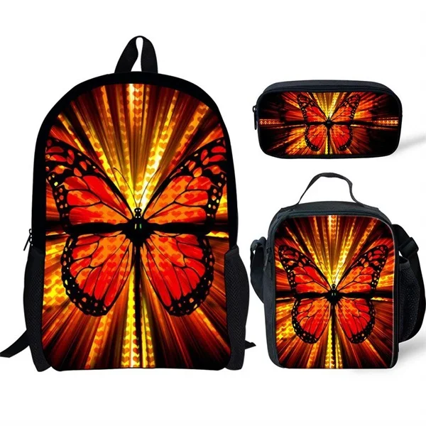 Children School Backpacks Fashion 3 PCS/SET Butterfly Printing Shoulder Bags for Teenage Girls Cool Bookbags