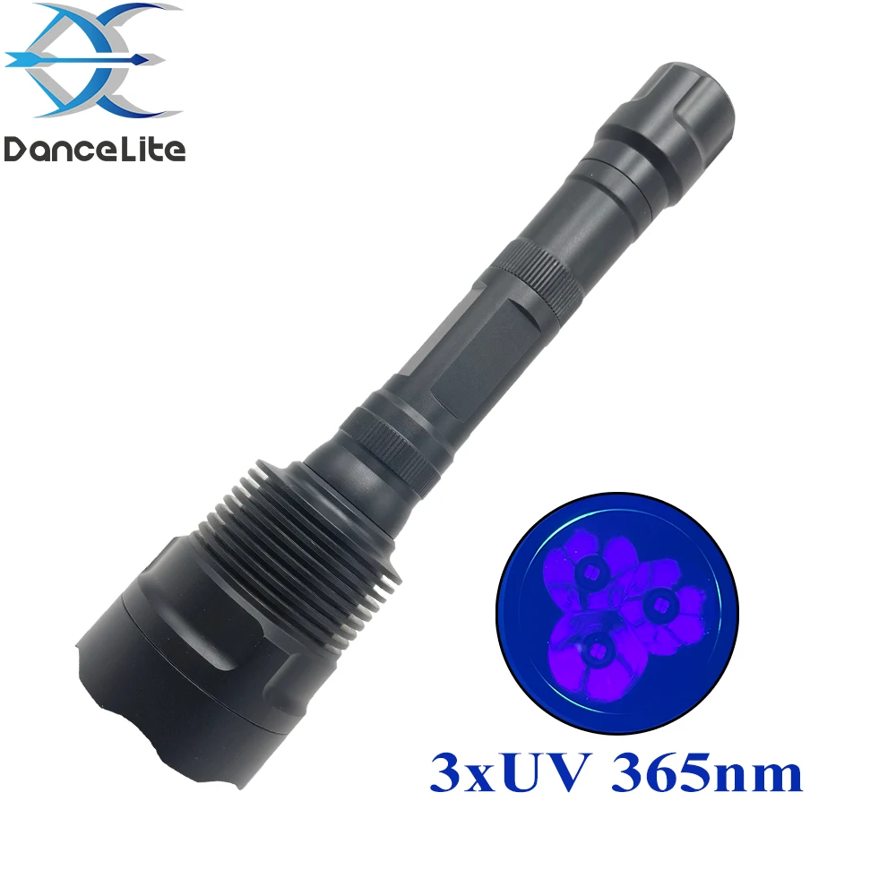Super Powerful OEM 30W 3LEDs 3*UV 365nm LED Flashlight Professional Grade Ultraviolet Torch Lantern (Black Filter)
