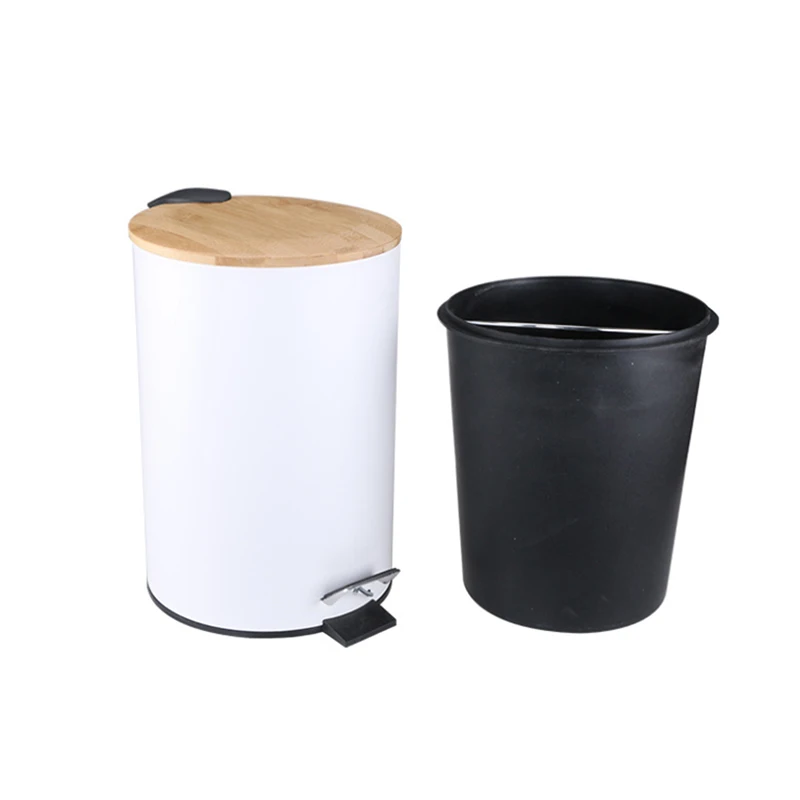 Trash Can 3L Bamboo Flip Step Trash Can with Wood Lid Rubbish Waste Container Organizer Bathroom Kitchen Home Office Garbage Bin