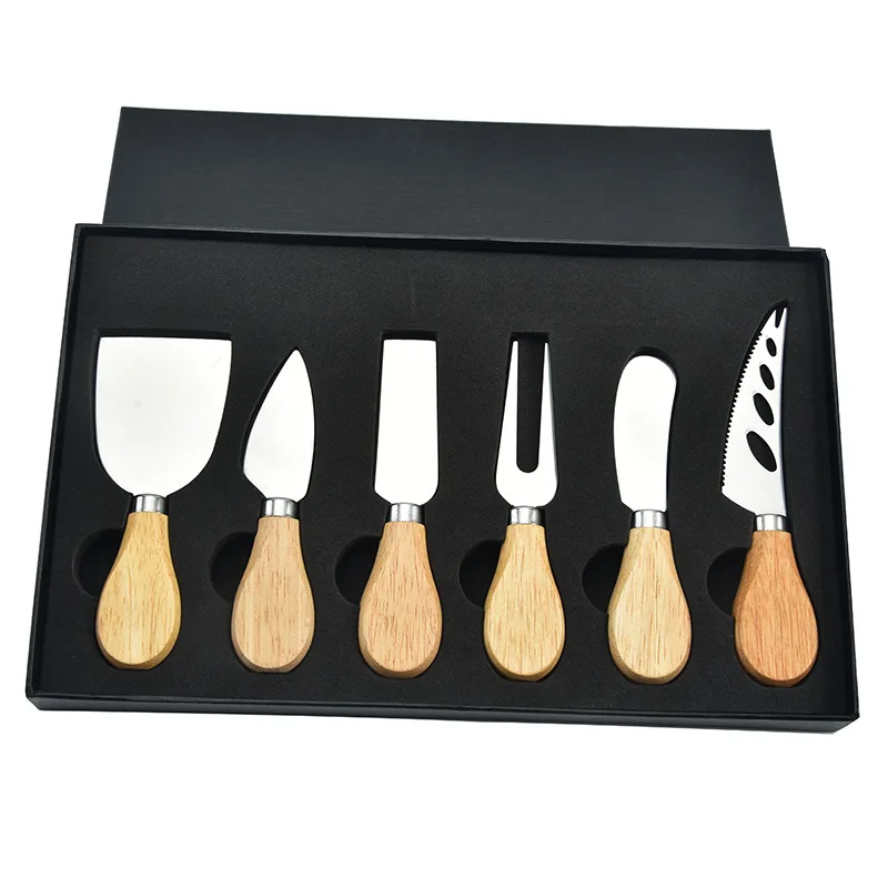 Multi-functional kitchen tools heat-resistant 6-piece cheese knife set with bamboo handle