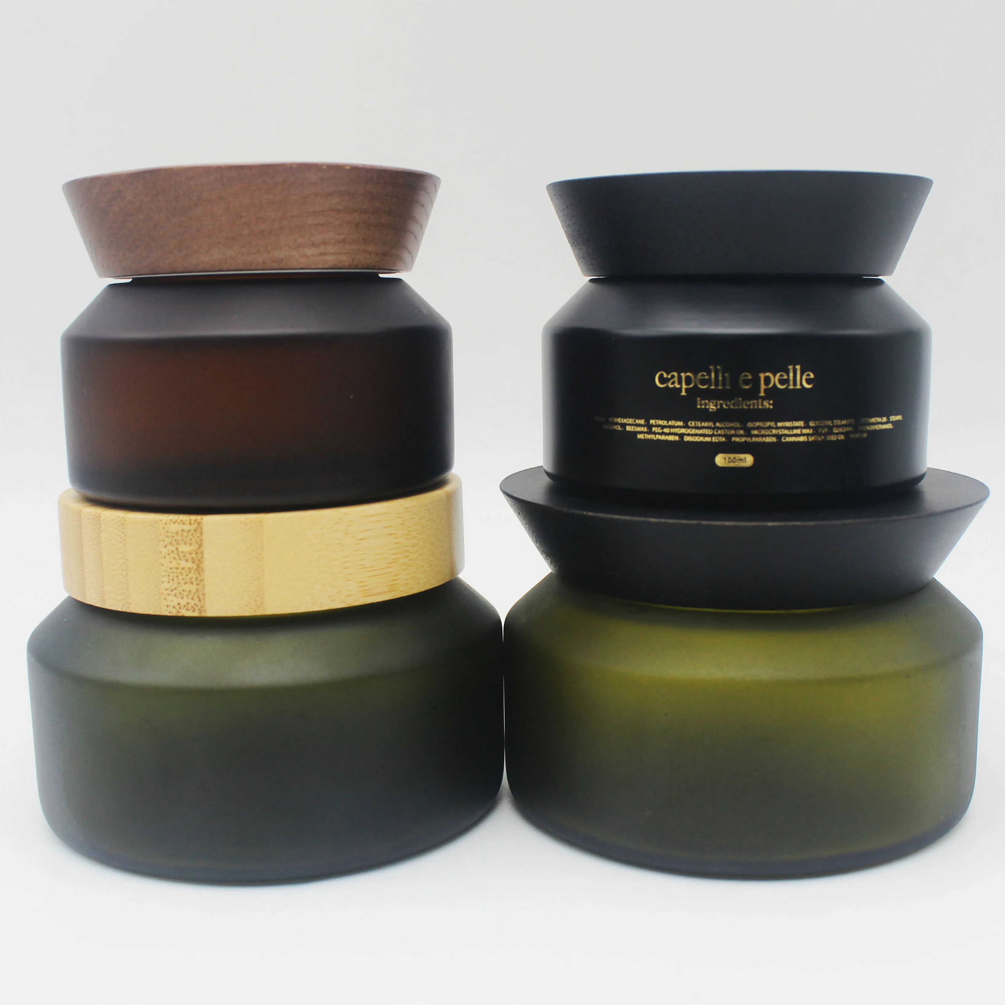 Матовый черный косметический Опарник с бамбуковой крышкой стеклянная баночка для крема матовый оливково-зеленая Янтарный 100g 200 г/упаковка принадлежности