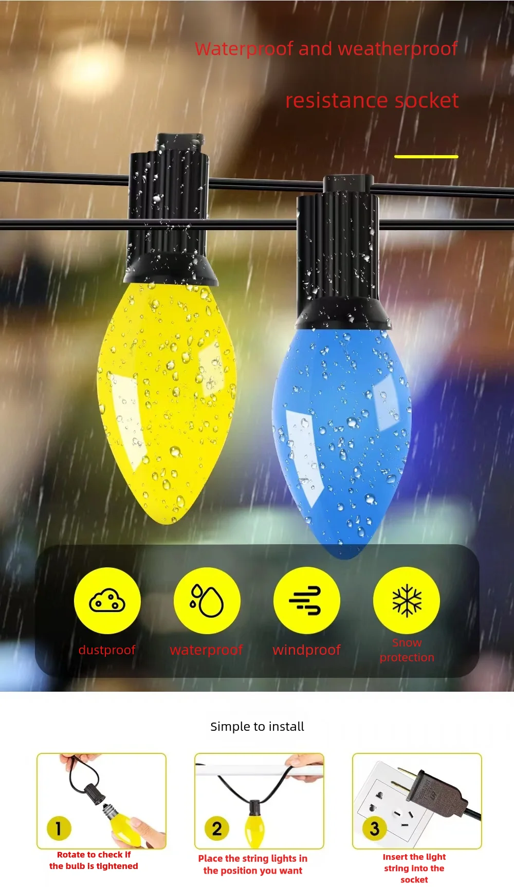 Manufacturer Wholesale Christmas Decoration Multicolor Multifaceted 25ft C9 Strawberry Light LED Bulb String Lights