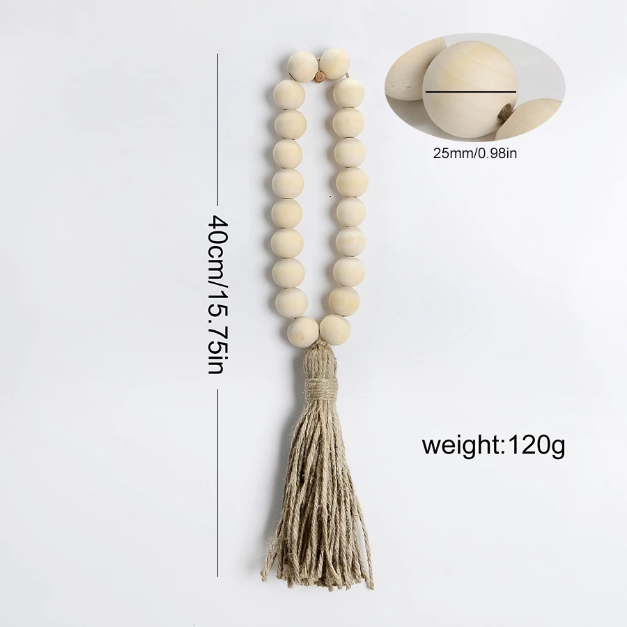 Boho Rustic Farmhouse Decorative Large Wood Beads Tassel Garland Door Knob Decorations Home Decor Wall Hanging Ornament