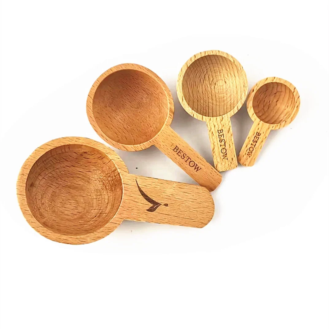 Small wood bamboo tea spoon clamp wooden coffee bean measuring scoop with bag clip
