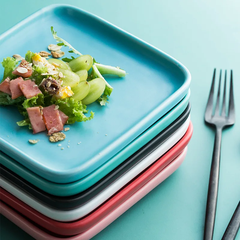  Ceramic Nordic Plate Decoration Solid Color Black Porcelain Square Plate Dish Set For Restaurant