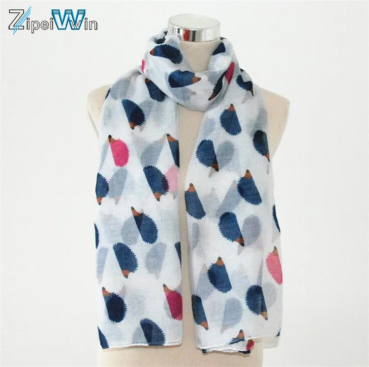 Модный женский шарф из полиэстера с принтом ежа