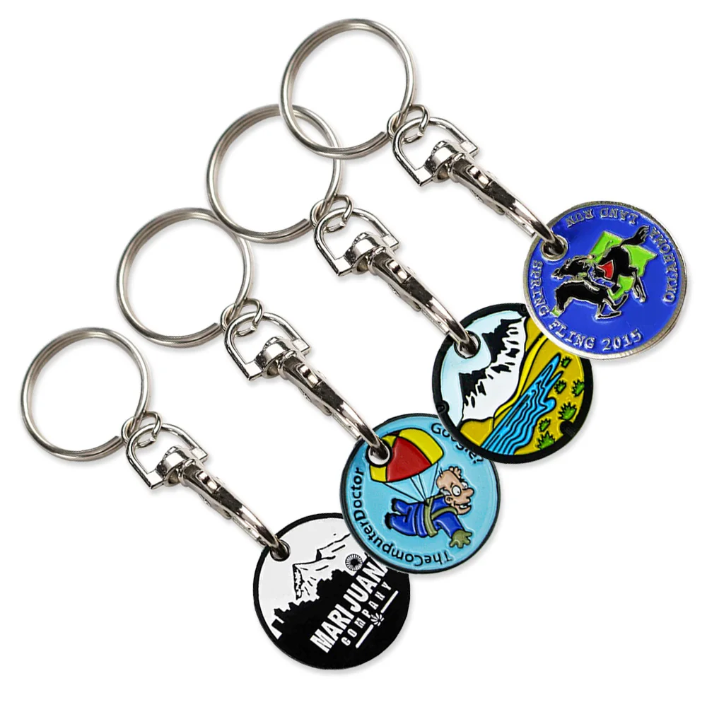 Luxury Supermarket Shopping Cart Chip Custom Logo Design Metal Keyring Trolley Token Coin Keychain Key Chain