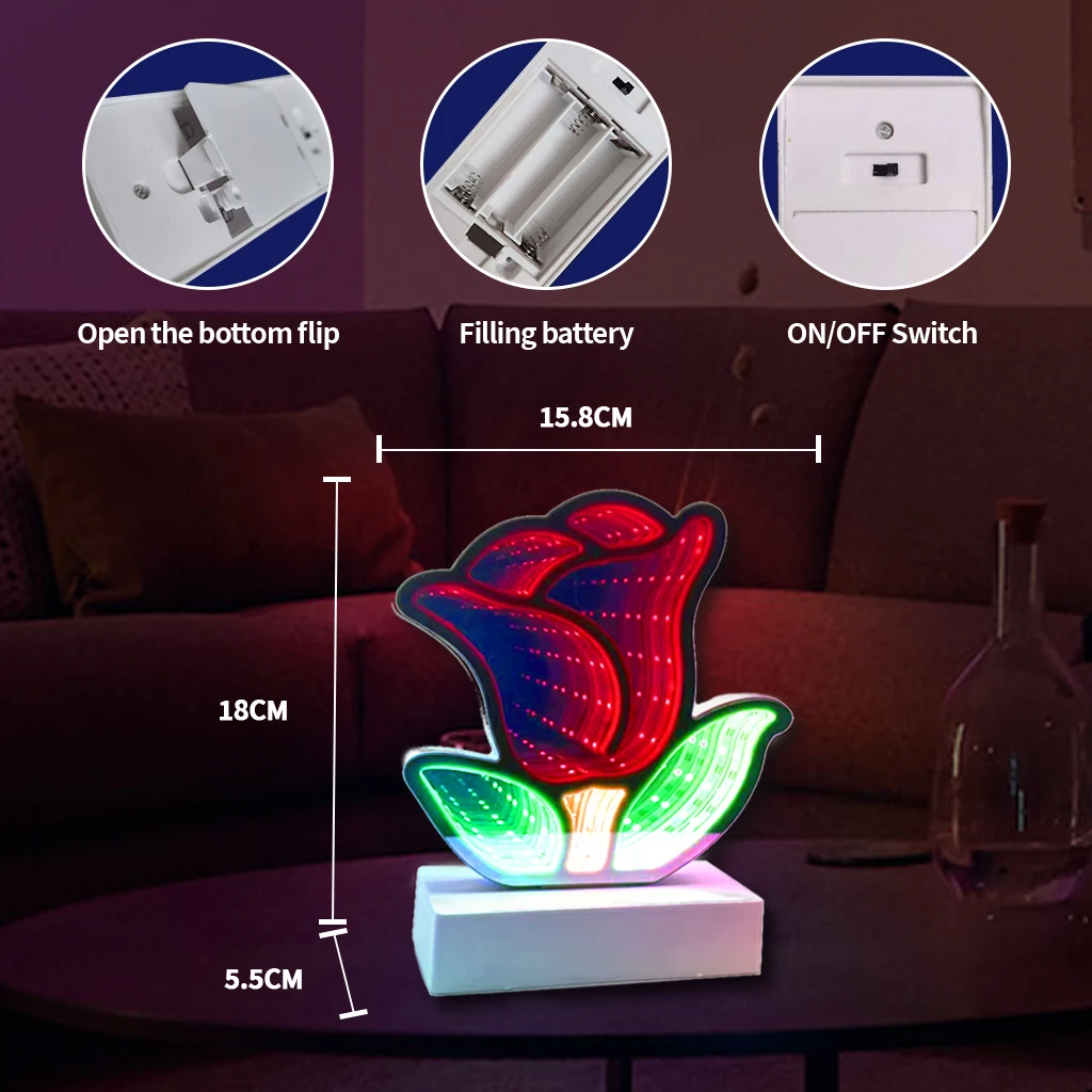 Valentines Day Pink Heart Mirror Lamp Stuffing Trending Valentines Deco Lights