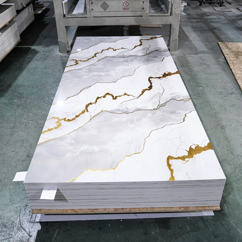 Easy Clean PVC Marble Sheet High Glossy Living Room Background Wall UV Plastic Wall Panel Glue Only Install Fireproof