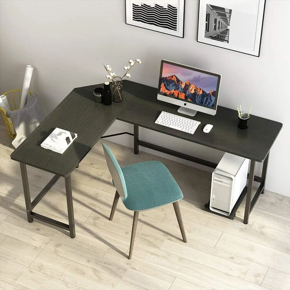
Combohome Home Office L-Shaped Table Corner Computer Desk PC Laptop Study Table Wood and Metal Workstation 