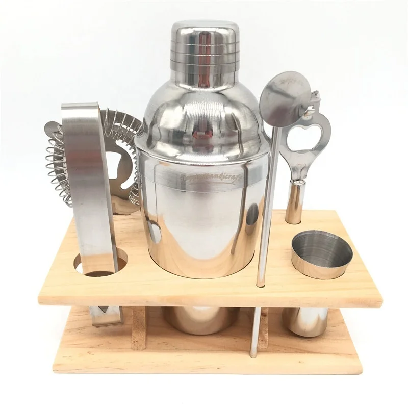 Top Seller Bartender Kit Stainless Steel Bar Tool Set Cocktail Shaker bar Set With Bamboo Stand