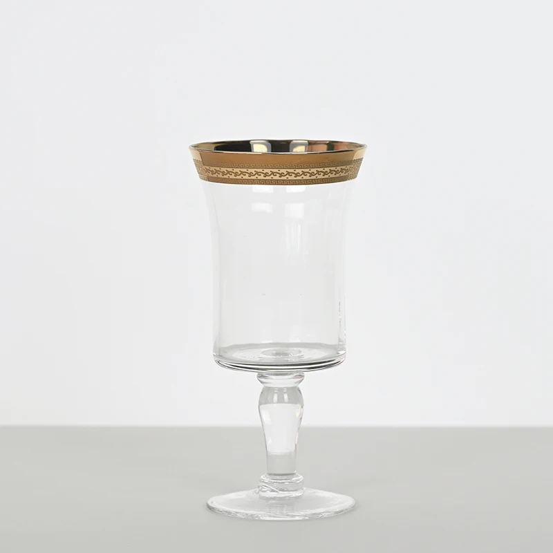 Wedding desktop decoration gold rimmed wine glasses for wedding party water goblet Customized logo for crystal glass wine glass