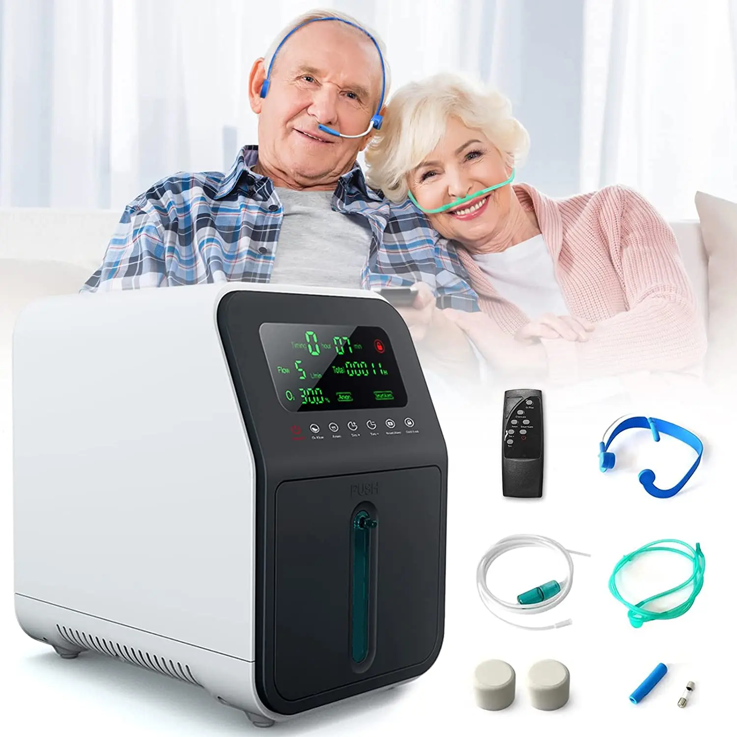 1-7L/min 90%-30% Portable Adjustable Oxygen Concentrator Home Oxygen Concentrator for Travel and Outdoor