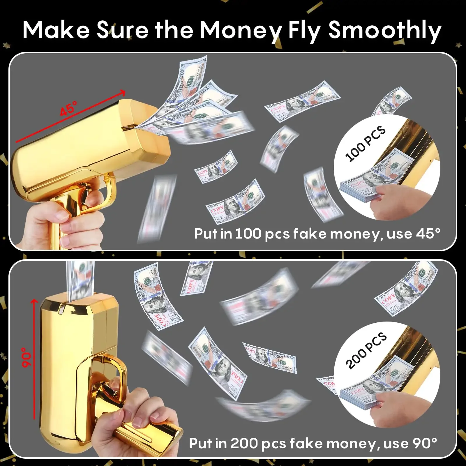 New amazon toys gun customized Metallic Gold money gun chrome money spray gun Cash Cannon Make It Rain Money Dispenser