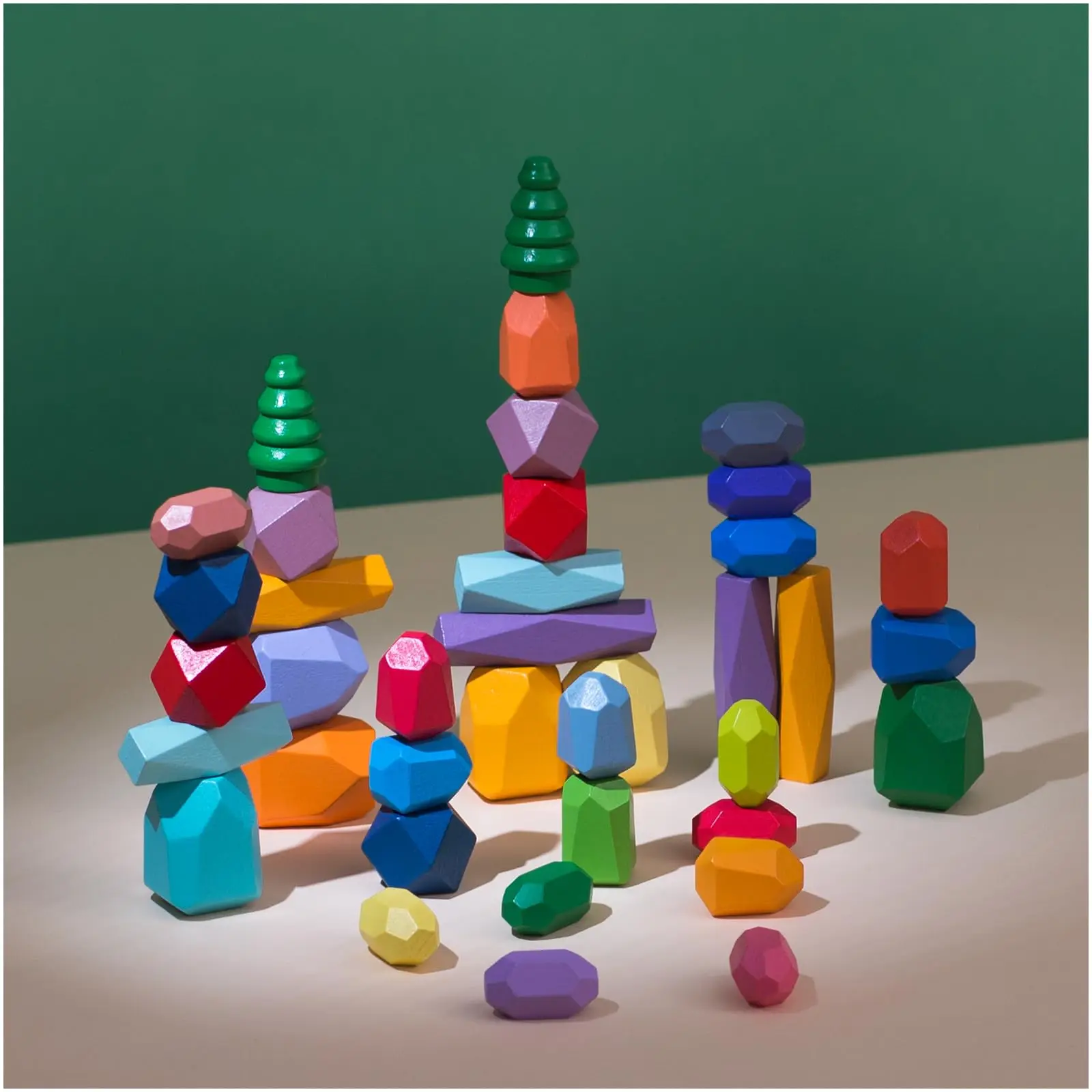 Educational Toys Multicolor Wooden Stacking Toddler Balancing Blocks Wooden Building Blocks Rocks Stones Preschool Montessori