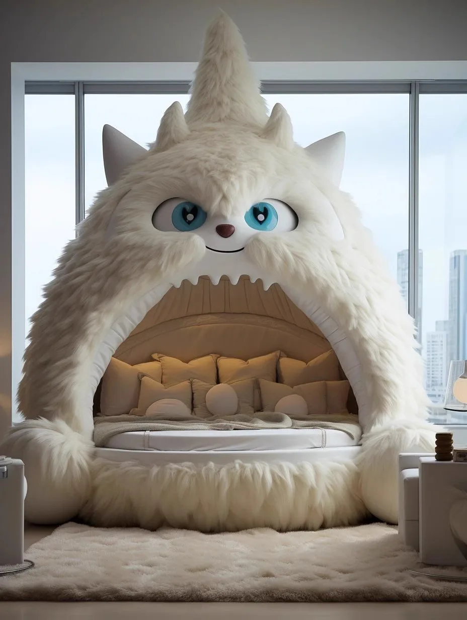 Kids Cartoon Children Fabric Bed Internet Celebrity Monster Creative Shape White Girl Princess Bed House round Bed for Kids