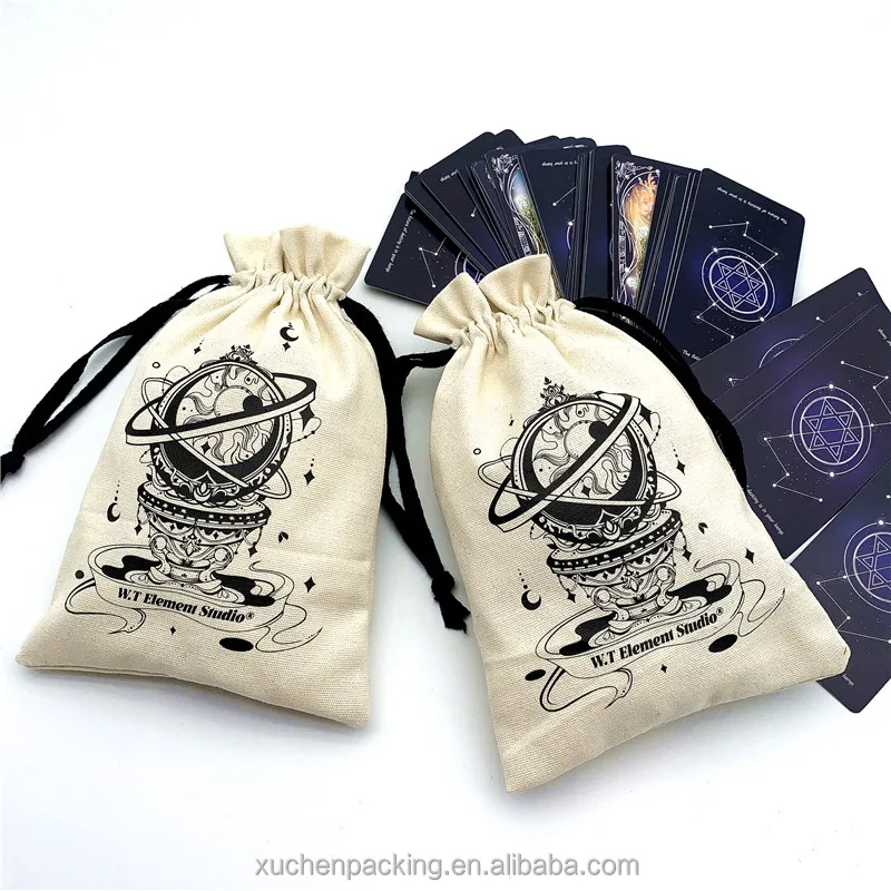 Ivory Color Cotton Canvas Cosmetic Pouch With Drawstring 100% Cotton Bag Screen Printing Gift Packaging for Tarot Cards