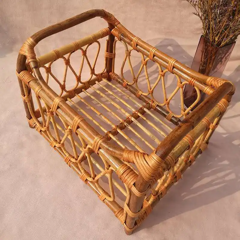 Rattan crib basket crib photography props handwoven vine crate for newborn photography props