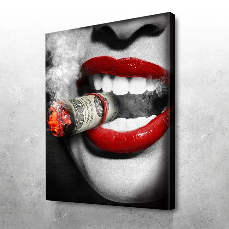 Sexy Woman with Red Lips and Cigarettes Picture Art Painting Print Poster Decorative canvas wal art lips