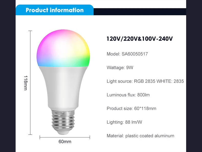 Glomarket Matter Protocol Smart Lighting E27 Led Bulb Smart Home Lights Wireless App Control Adjustable Rgb Smart Light Blub