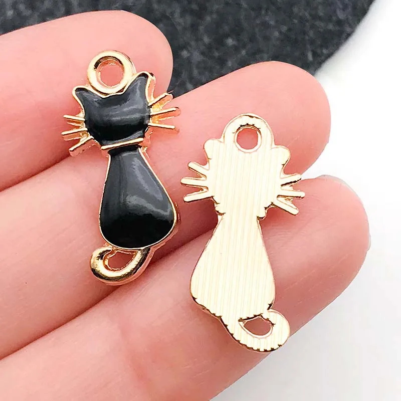 Bulk 11*22mm Halloween Dripping Black Back Cat Pendant Enamel Charm for DIY Earring Necklace Bracelet Jewelry Making