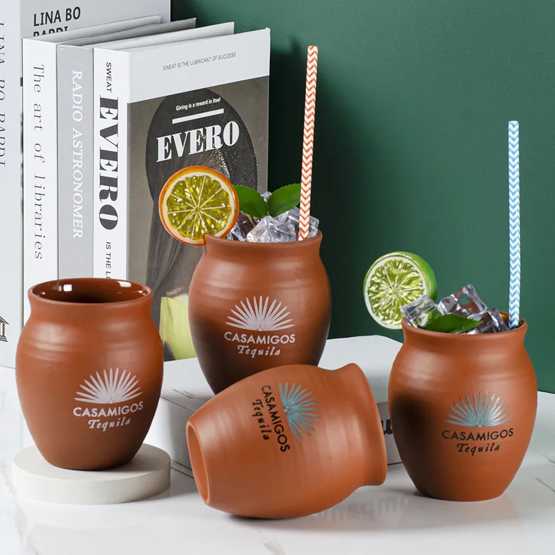 Handmade Ceramic Cup Tequila Cantaritos Mexican Terracotta Clay 10 Ounce Drinking Cups
