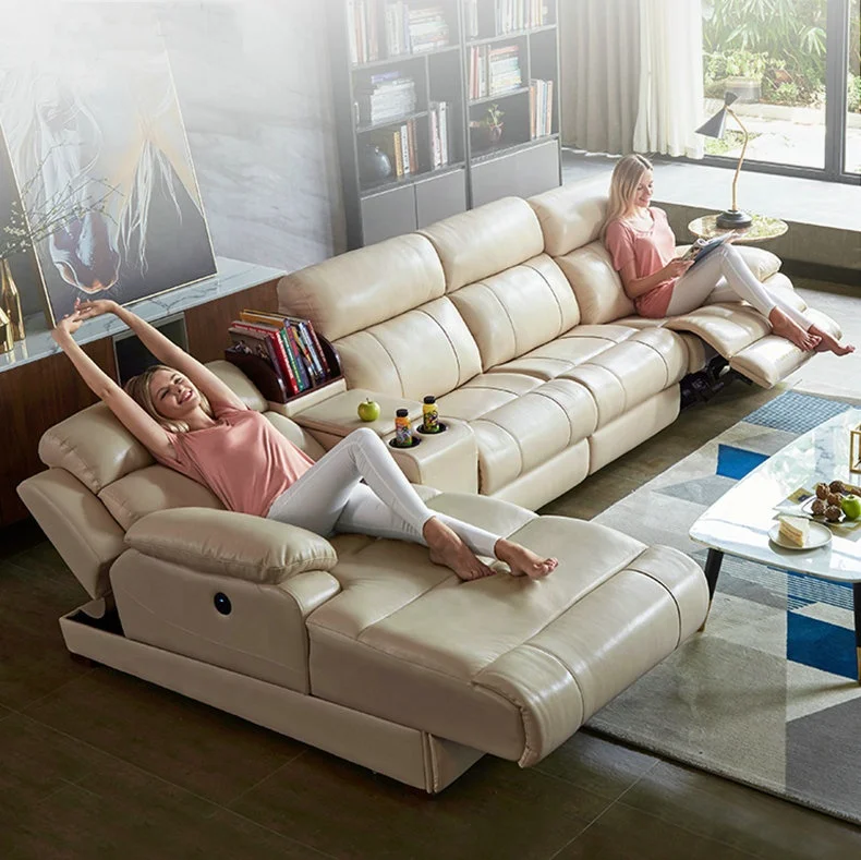 Brown Color Italy Design Comfortable Cream Leather Sofas Home Furniture Electric Reclining Sleeping Chaise Lounge Recliner Sofa