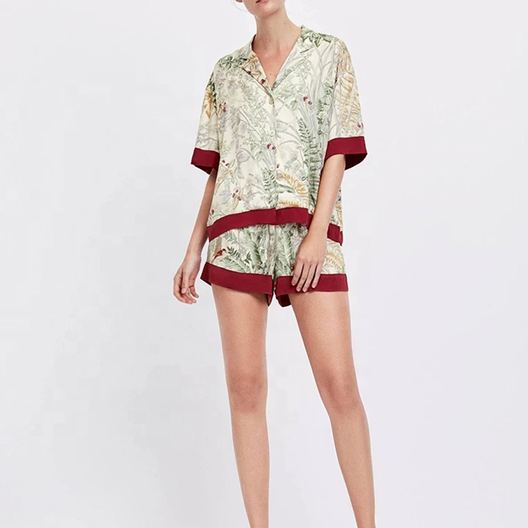 
2021 Trendy Fashion Silky Satin Shorts 2 Pc Pajamas Pyjama Set For Women 