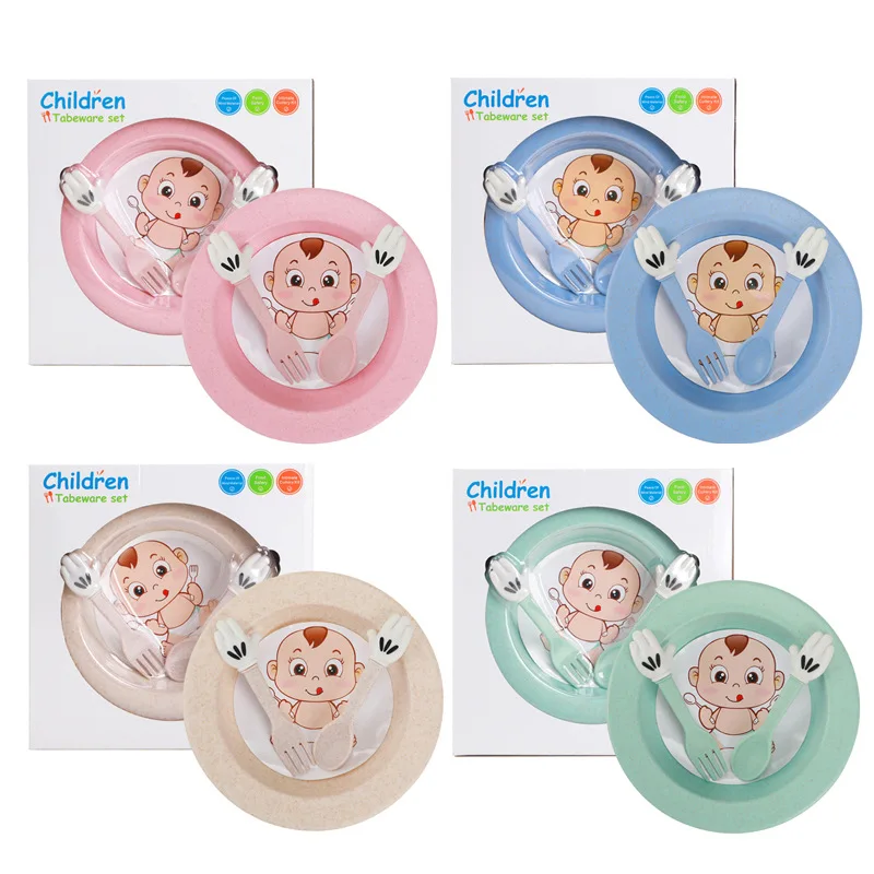 202023 Eco plastic cup plates for kids set of 5 wheat fiber children tableware set easy clean dinnerware set with plate