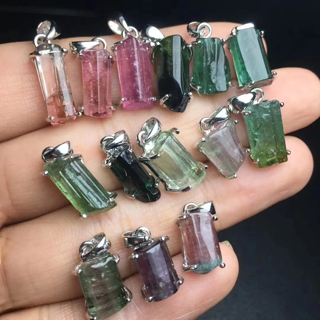 Wholesale Fashion Charms Crystal Healing Stone Jewelry  Tourmaline Free Form Sterling Silver 925 Pendant Necklace