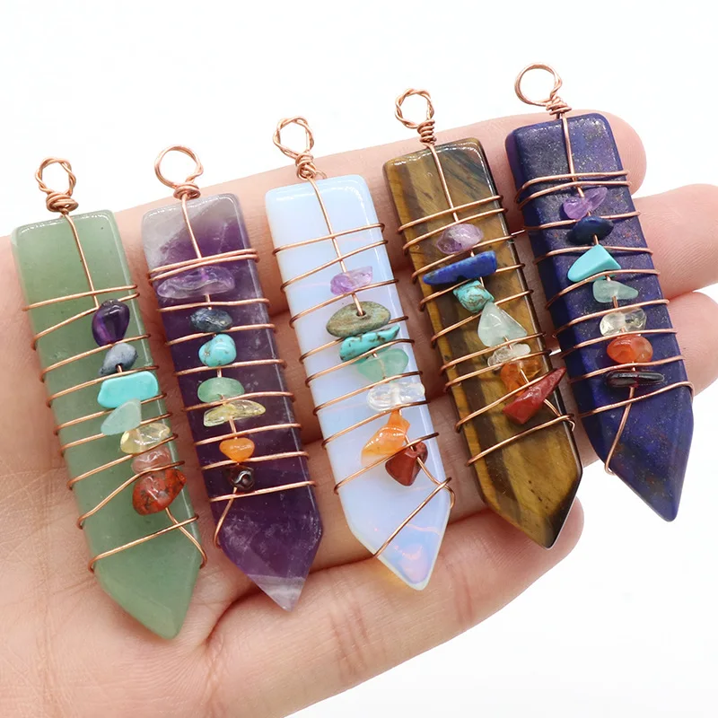 New 7 Chakra Pendant with Leather Chain Hexagonal Shape Spiritual Healing Crystal Pendants Chakra Jewelry