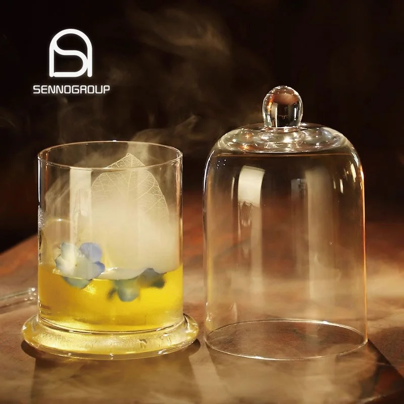 Creative Transparent Dry Ice High Borosilicate Cocktail Glass with Glass Cover Smoking