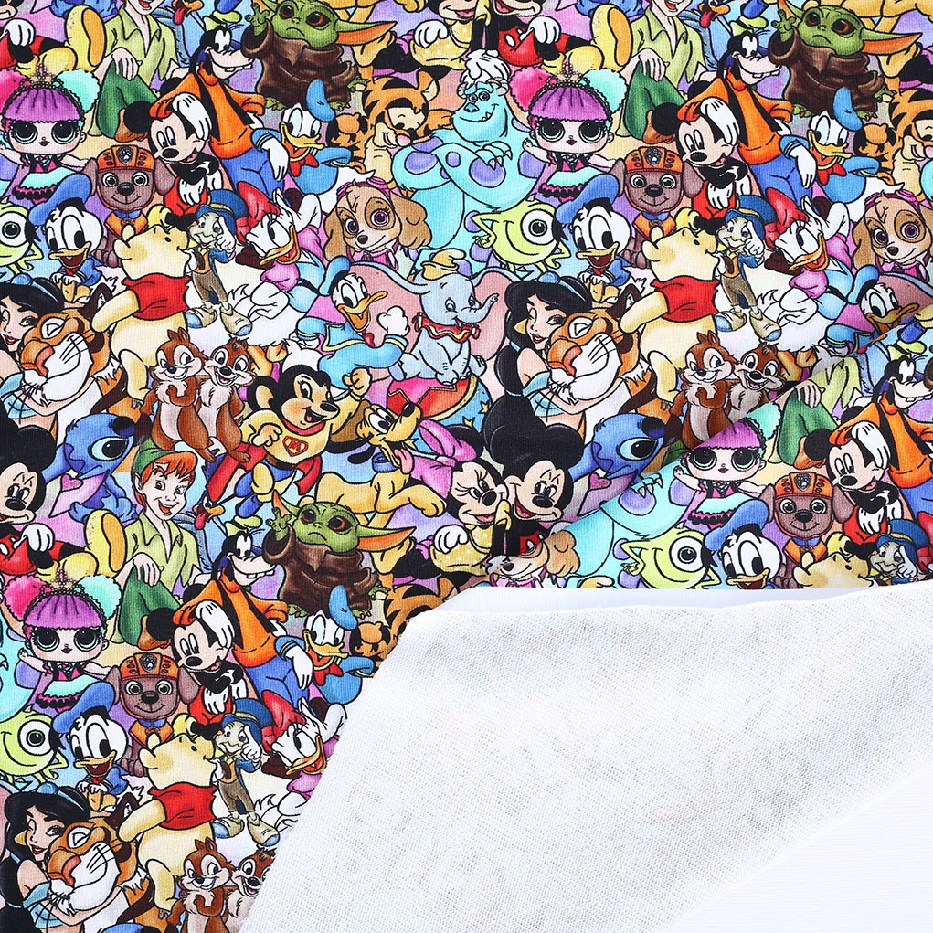 Factory supply cartoon animal digital printed 280gsm cotton french terry knit stretch 95% cotton fabric for baby cloths
