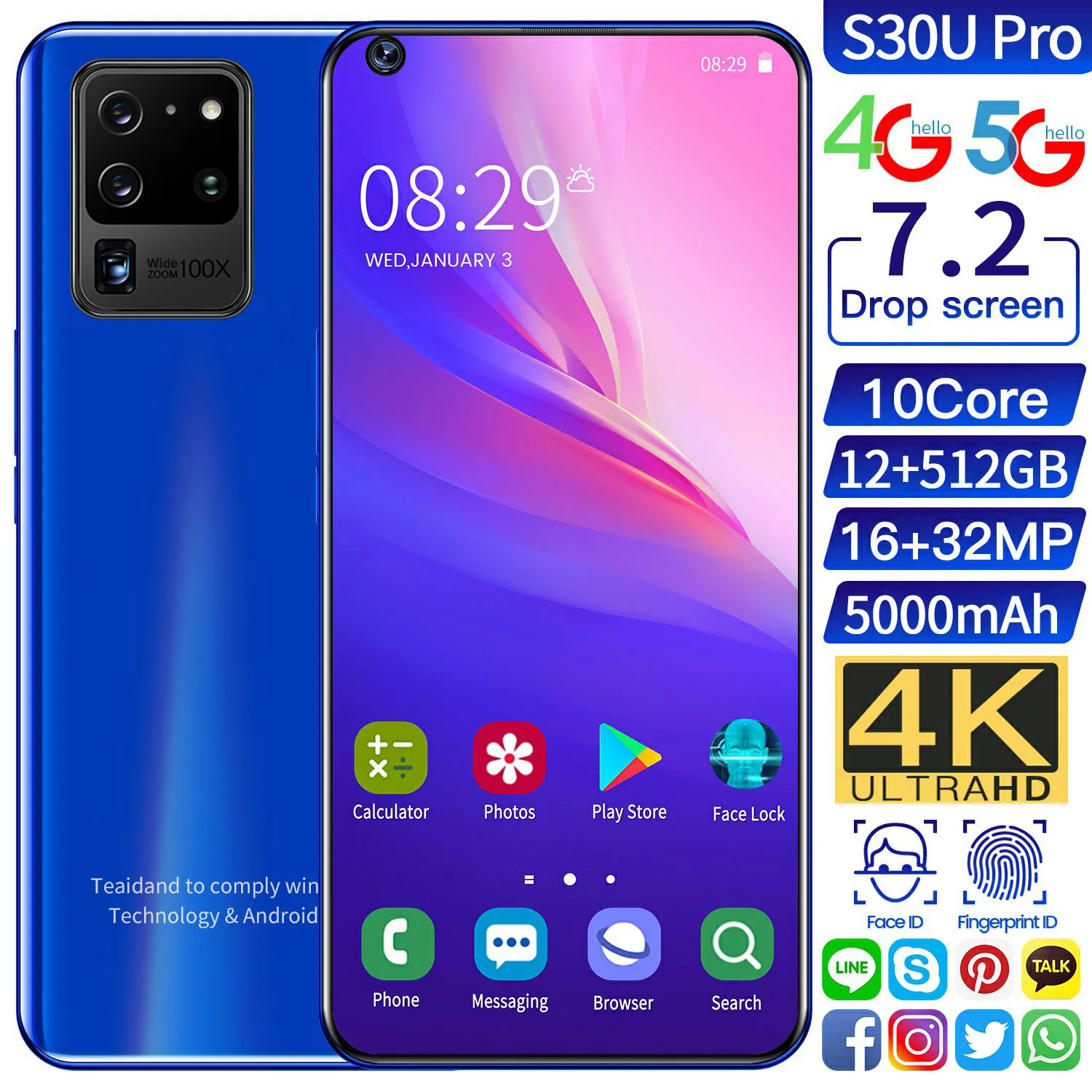 S30U Pro Real 7.2 inch Android Smartphone Manufacturer Stock 2+16G Mobile Phone OEM