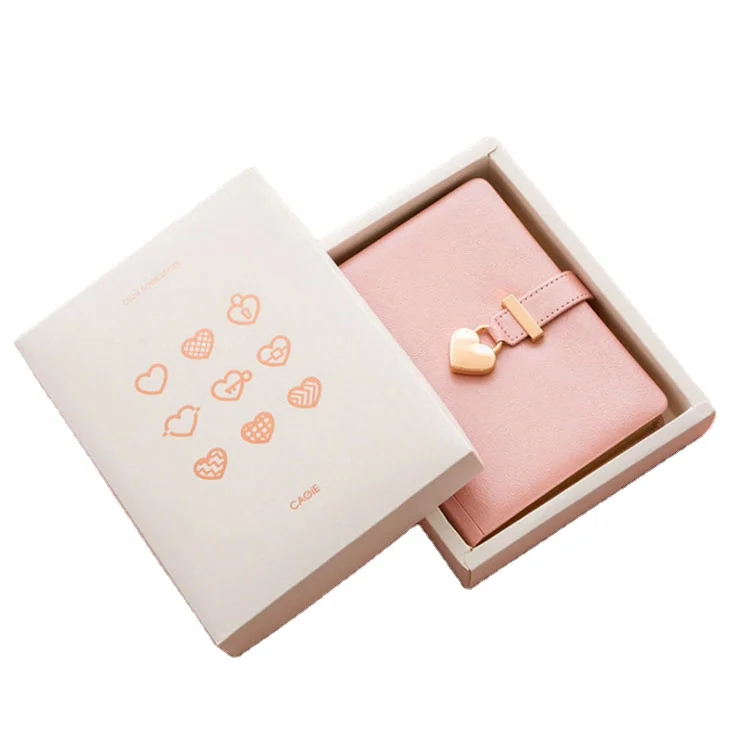 B6 Kawaii Diary Heart Lock Diary with lock and key PU Secret Notebook Retro Travel Liner Paper Heart lock Diary