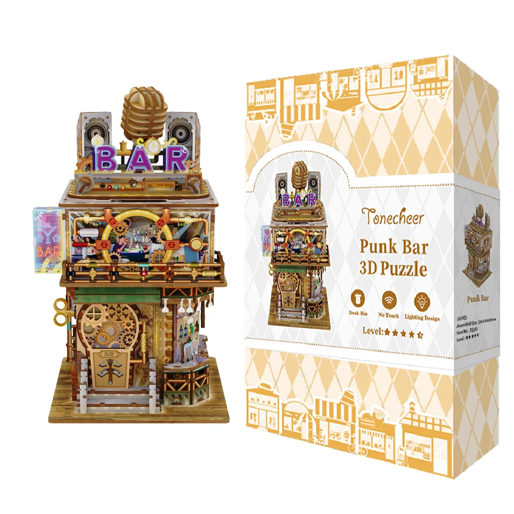 Tonecheer Punk Bar Storage House Mini Street View House Puzzle 3d Wooden Assembling Toy