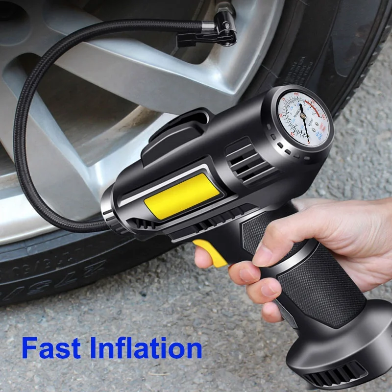 Tire Inflator Air Compressor with Pressure Gauge LED Light 12V DC Portable Electric Air Pump 150PSI Tyre Inflator for Car Tires