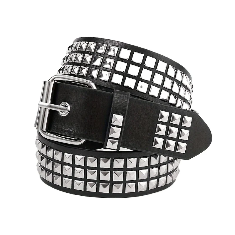 New Punk Pyramid Y2K Gothic Square Rivet Waist Band Women American Europe Retro Belts Custom Length Silver Girls Subculture