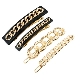 Geometric Alloy Chain Shaped Hair Pins 4pcs Set Simple Rectangle Resin Side Clip for Women New Fashion Hair Clip Accessories