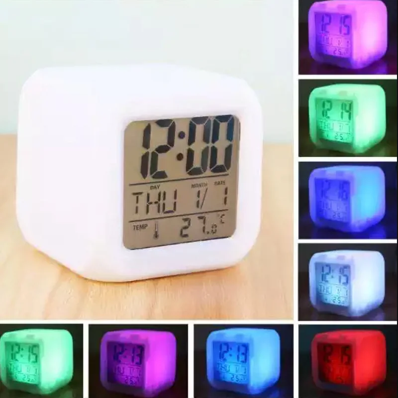 Factory price 7 Color Change Digital Sublimation  Alarm Clock Glowing Led style Digital Alarm Clock for custom printing