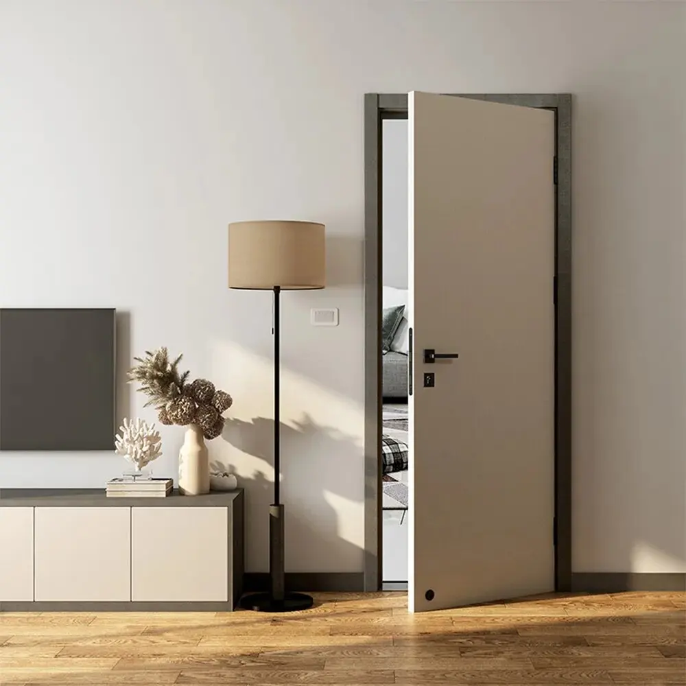 Minimalist Design Style Solid Wood Single Interior Door with Smart Lock