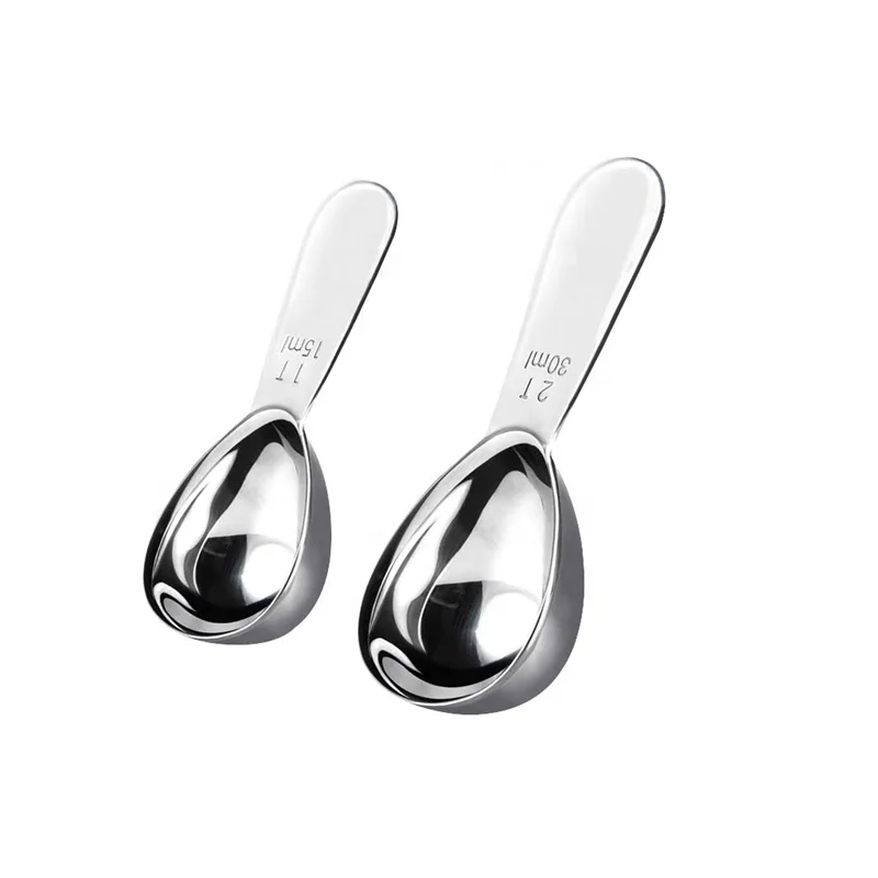 high quality stainless steel  measuring spoon of 2 pieces set measuring coffee scoop spoon with scale coffee spoon of 2 pcs