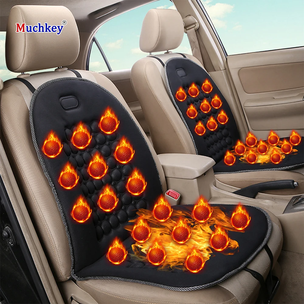 Muchkey Warm Comfortable 12V 24V Fast Heating Winter Seat Cushion Heated Warmer Pad leather Universal Size Heated Seat Cover