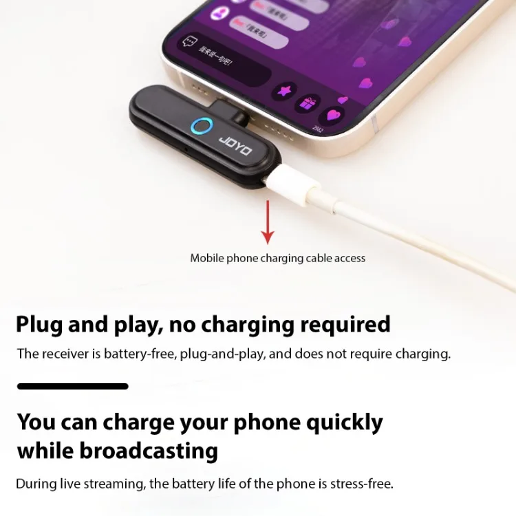 JOYO Wireless Audio Interface Transmitter Receiver Set Two Interface for Cellphone Live Streaming Internal Recording Sound Card