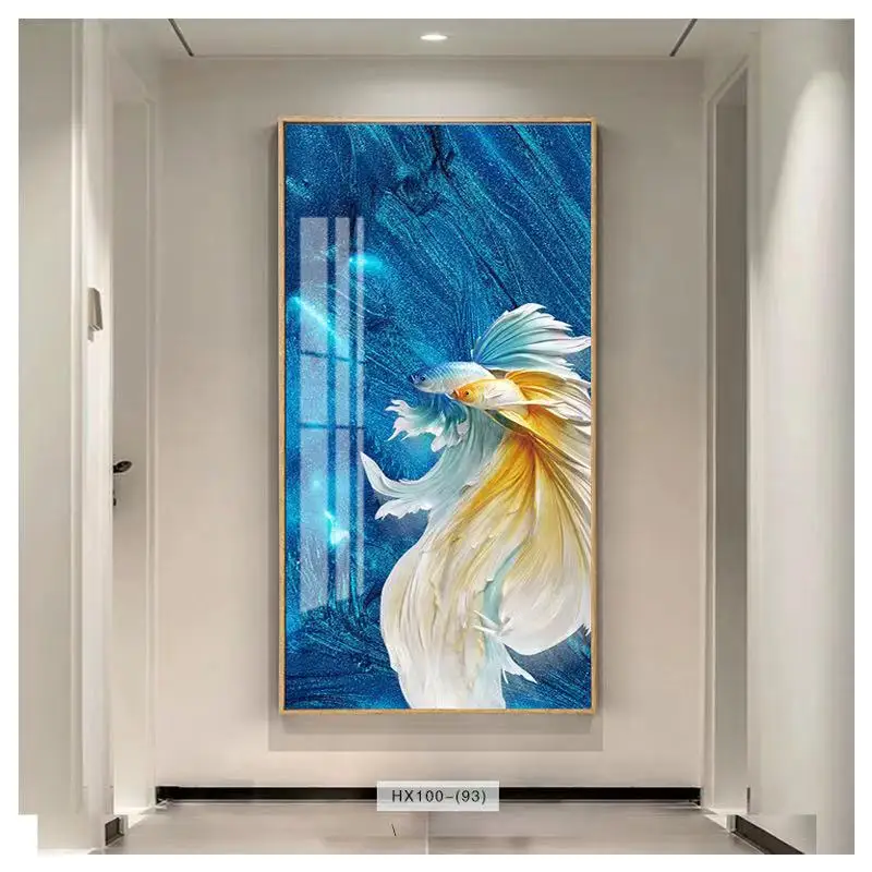 High Quality Indoor Wall Painting Senior Colorful Fish Animal Painting Canvas Crystal Porcelain Painting