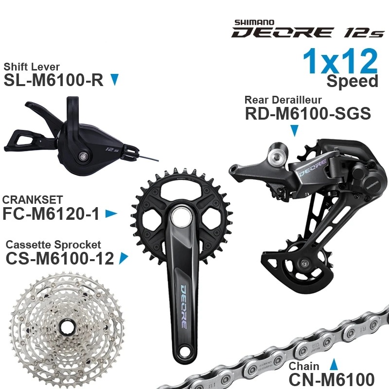 Велосипедный переключатель передач SHIMANO DEORE M6100 m6000 Задняя кассета звездочек цепи комплект кривошипников кронштейн 1x12 Скоростей детали для горного