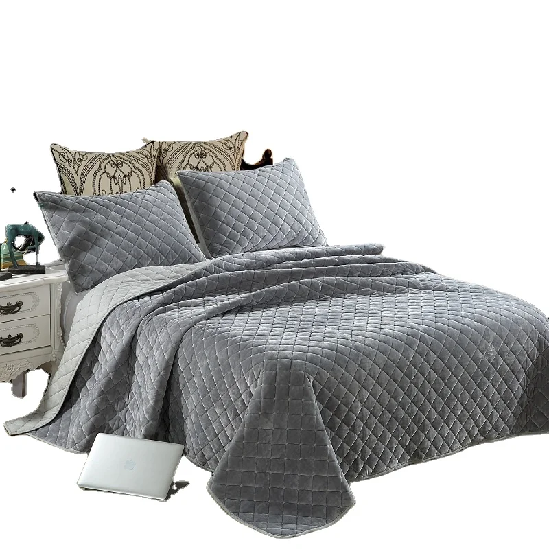 Набор стеганых кроватных покрытий из органического бархата и серых цветов в скандинавском стиле