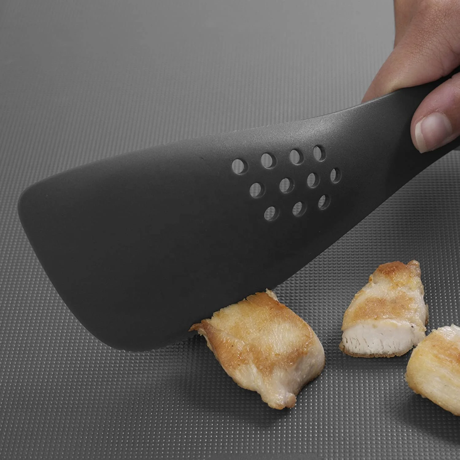 5 In 1 Kitchen Utensil Tool Slotted Solid Spoon Spatula Turner Slicer All In One Space Saving Gray Plastic Silicone Spoon